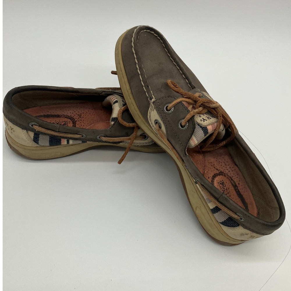 Sperry Top-Sider Womens 6.5 Brown Leather Southwest Woven Boat Shoes Loafers
